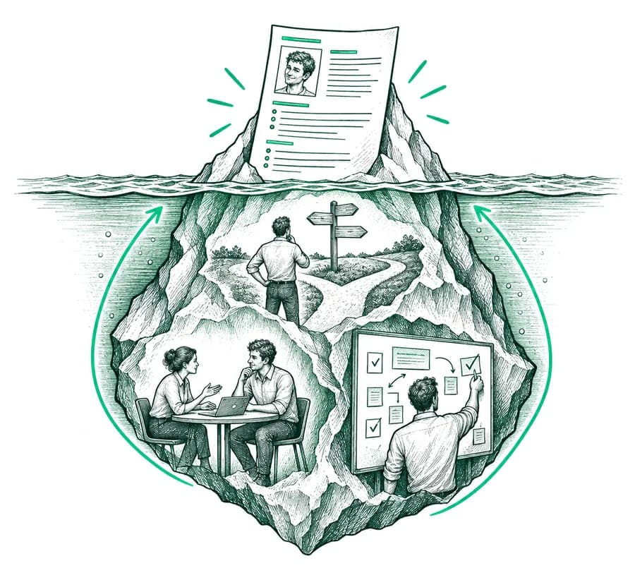 A resume on the tip of an iceberg, the hidden work below the surface