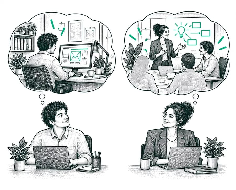 Deux collègues imaginent de nouvelles façons de travailler, à l’écran et en atelier